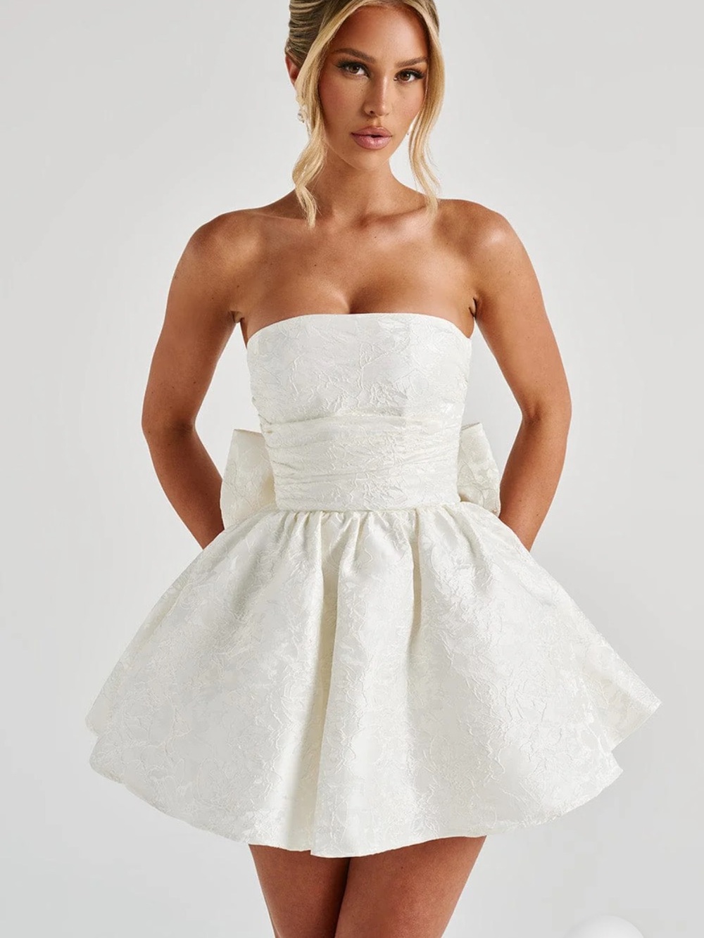 Strapless White Jacquard Mini Dress